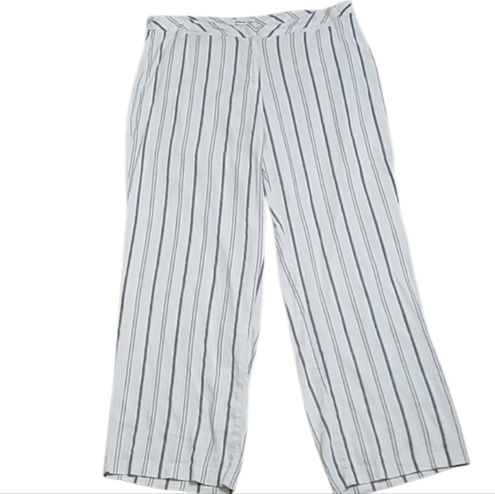 Coldwater Creek Blue Striped Linen Blend Pants